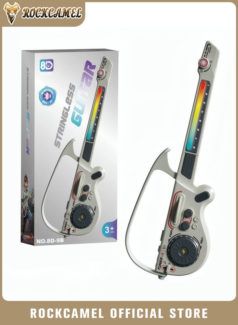 ROCKCAMEL Foldable Electric Guitar Music Toy for Kids, Multifunctional Musical Instrument with Colorful Streamlight Keyboard, Bluetooth Connection, DJ Mixing & 800mAh Rechargeable Battery, Cool Gift for Boys Girls (Grey) - Image 1